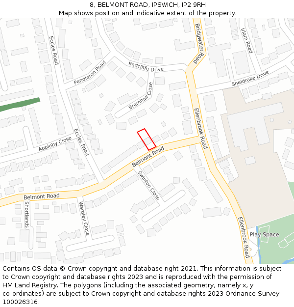 8, BELMONT ROAD, IPSWICH, IP2 9RH: Location map and indicative extent of plot