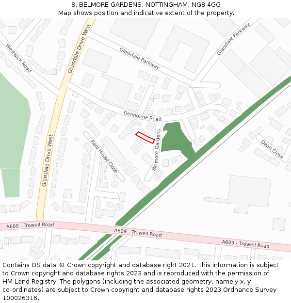 8, BELMORE GARDENS, NOTTINGHAM, NG8 4GG: Location map and indicative extent of plot