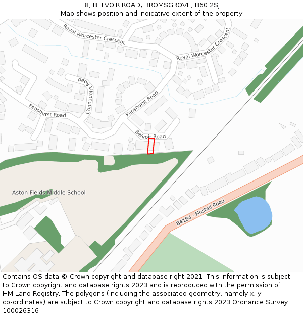 8, BELVOIR ROAD, BROMSGROVE, B60 2SJ: Location map and indicative extent of plot