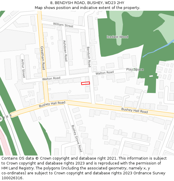 8, BENDYSH ROAD, BUSHEY, WD23 2HY: Location map and indicative extent of plot