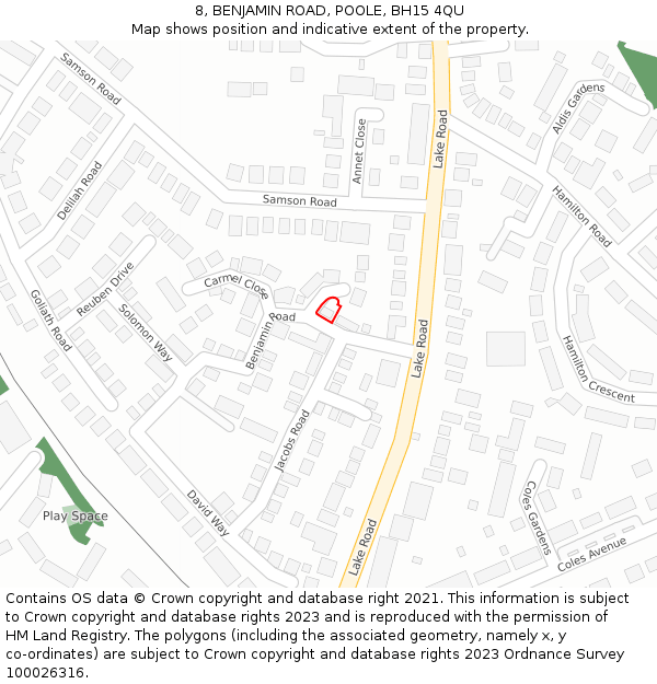 8, BENJAMIN ROAD, POOLE, BH15 4QU: Location map and indicative extent of plot