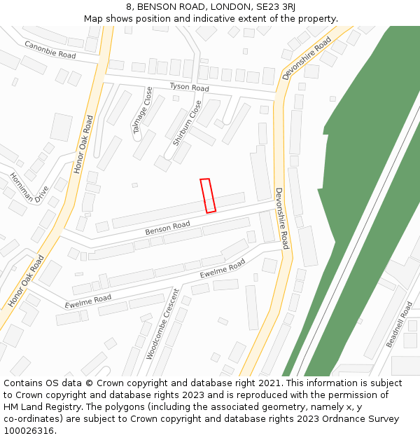 8, BENSON ROAD, LONDON, SE23 3RJ: Location map and indicative extent of plot