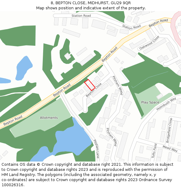 8, BEPTON CLOSE, MIDHURST, GU29 9QR: Location map and indicative extent of plot