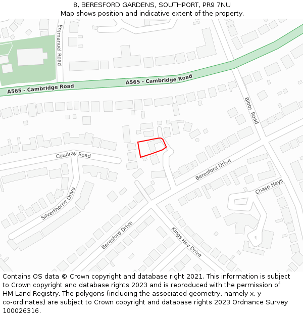 8, BERESFORD GARDENS, SOUTHPORT, PR9 7NU: Location map and indicative extent of plot