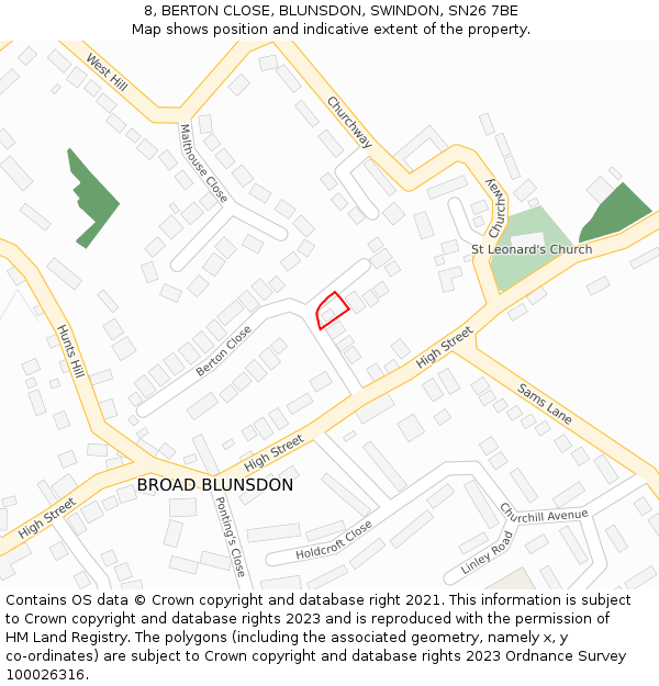 8, BERTON CLOSE, BLUNSDON, SWINDON, SN26 7BE: Location map and indicative extent of plot