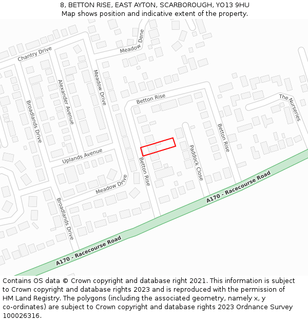 8, BETTON RISE, EAST AYTON, SCARBOROUGH, YO13 9HU: Location map and indicative extent of plot