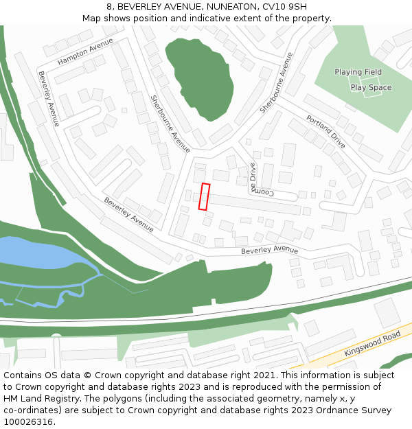 8, BEVERLEY AVENUE, NUNEATON, CV10 9SH: Location map and indicative extent of plot