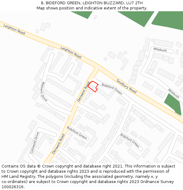 8, BIDEFORD GREEN, LEIGHTON BUZZARD, LU7 2TH: Location map and indicative extent of plot