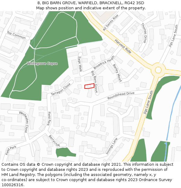 8, BIG BARN GROVE, WARFIELD, BRACKNELL, RG42 3SD: Location map and indicative extent of plot