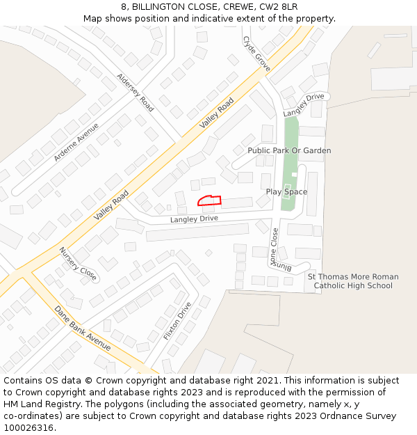 8, BILLINGTON CLOSE, CREWE, CW2 8LR: Location map and indicative extent of plot