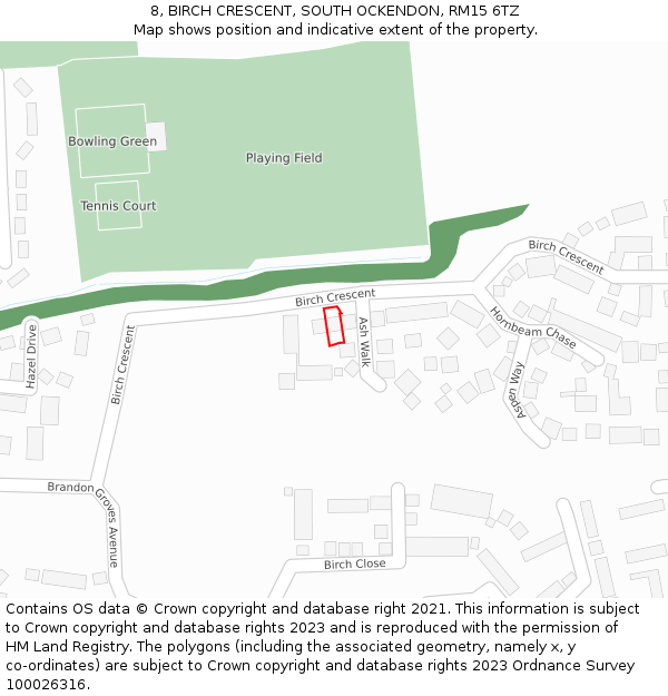 8, BIRCH CRESCENT, SOUTH OCKENDON, RM15 6TZ: Location map and indicative extent of plot