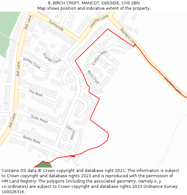 8, BIRCH CROFT, MANCOT, DEESIDE, CH5 2BN: Location map and indicative extent of plot