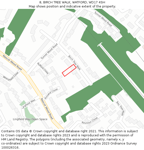 8, BIRCH TREE WALK, WATFORD, WD17 4SH: Location map and indicative extent of plot