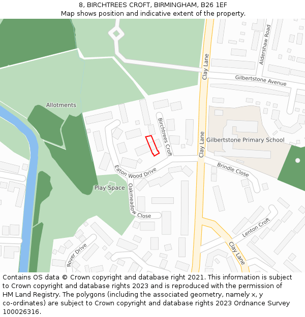 8, BIRCHTREES CROFT, BIRMINGHAM, B26 1EF: Location map and indicative extent of plot