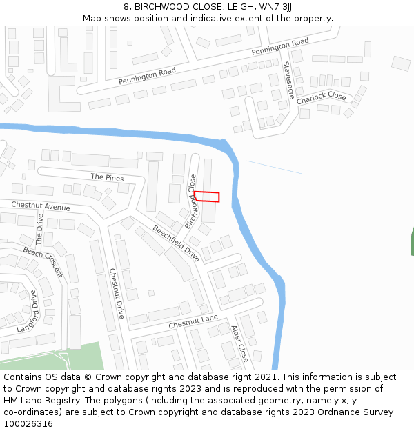 8, BIRCHWOOD CLOSE, LEIGH, WN7 3JJ: Location map and indicative extent of plot