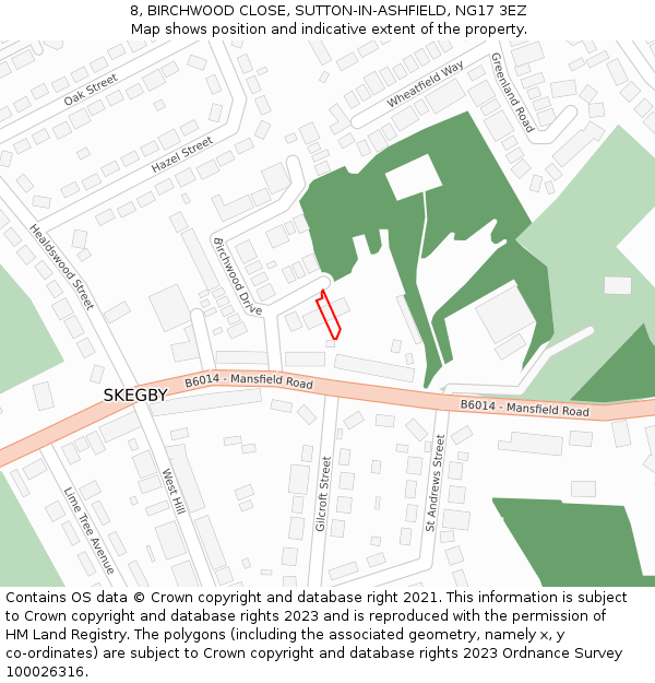 8, BIRCHWOOD CLOSE, SUTTON-IN-ASHFIELD, NG17 3EZ: Location map and indicative extent of plot