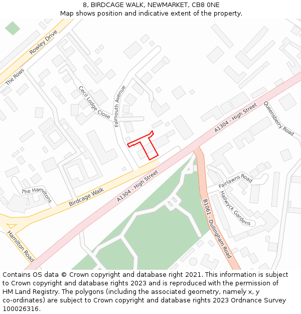 8, BIRDCAGE WALK, NEWMARKET, CB8 0NE: Location map and indicative extent of plot