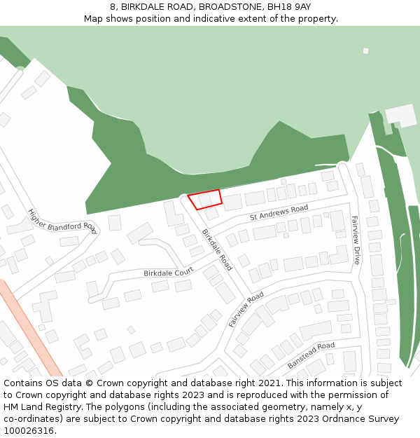 8, BIRKDALE ROAD, BROADSTONE, BH18 9AY: Location map and indicative extent of plot