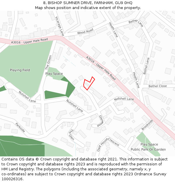 8, BISHOP SUMNER DRIVE, FARNHAM, GU9 0HQ: Location map and indicative extent of plot