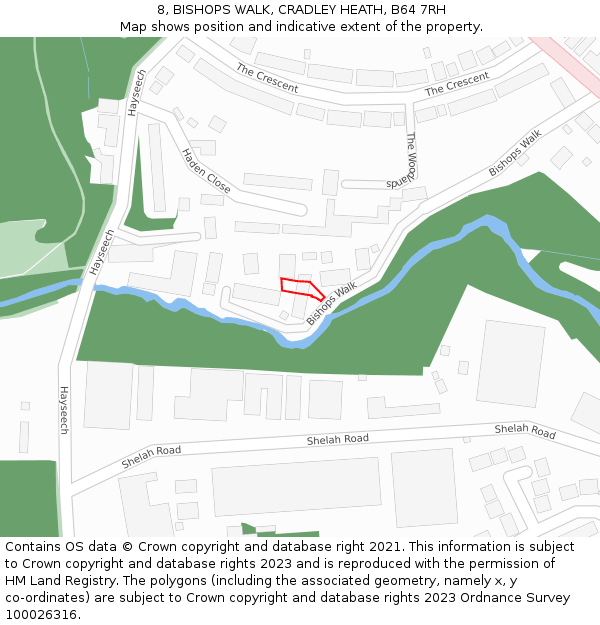 8, BISHOPS WALK, CRADLEY HEATH, B64 7RH: Location map and indicative extent of plot