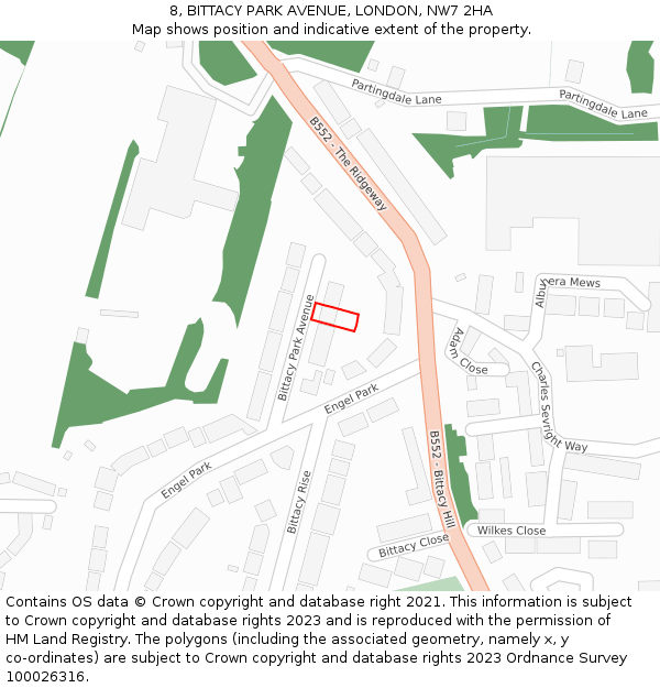 8, BITTACY PARK AVENUE, LONDON, NW7 2HA: Location map and indicative extent of plot