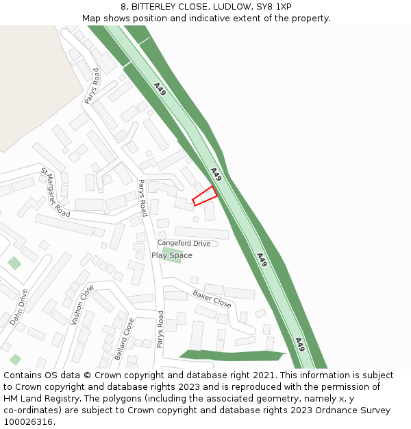 8, BITTERLEY CLOSE, LUDLOW, SY8 1XP: Location map and indicative extent of plot