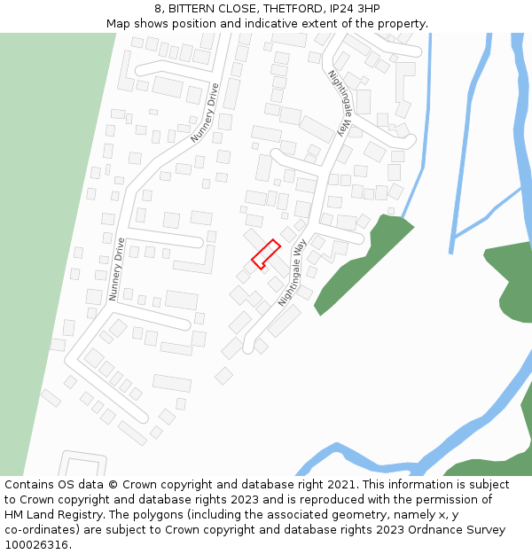 8, BITTERN CLOSE, THETFORD, IP24 3HP: Location map and indicative extent of plot