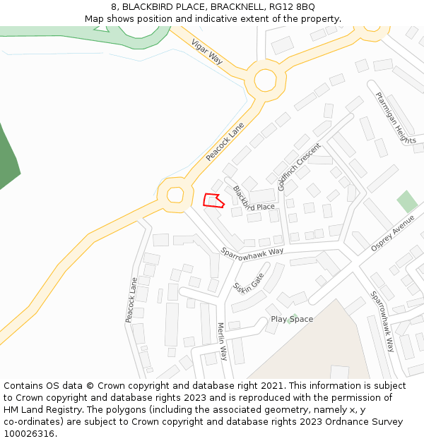 8, BLACKBIRD PLACE, BRACKNELL, RG12 8BQ: Location map and indicative extent of plot