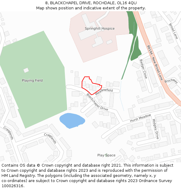 8, BLACKCHAPEL DRIVE, ROCHDALE, OL16 4QU: Location map and indicative extent of plot