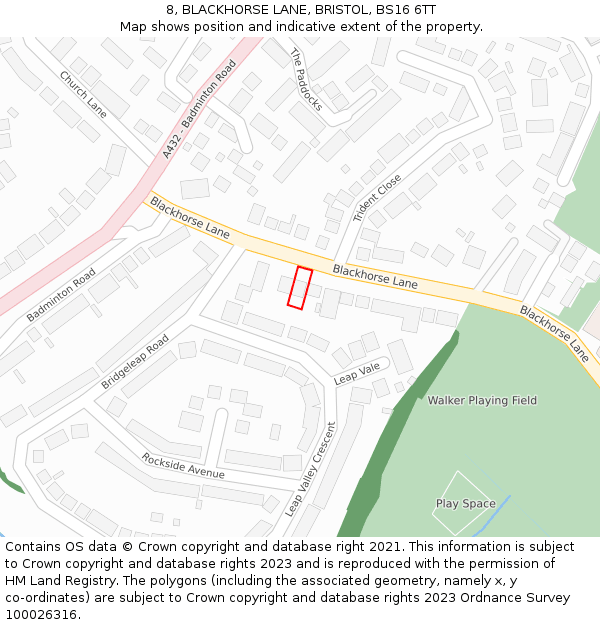 8, BLACKHORSE LANE, BRISTOL, BS16 6TT: Location map and indicative extent of plot