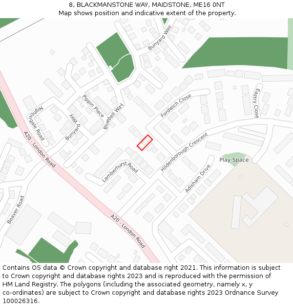 8, BLACKMANSTONE WAY, MAIDSTONE, ME16 0NT: Location map and indicative extent of plot