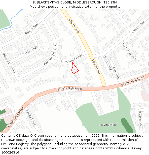 8, BLACKSMITHS CLOSE, MIDDLESBROUGH, TS6 9TH: Location map and indicative extent of plot