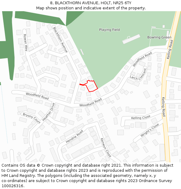 8, BLACKTHORN AVENUE, HOLT, NR25 6TY: Location map and indicative extent of plot