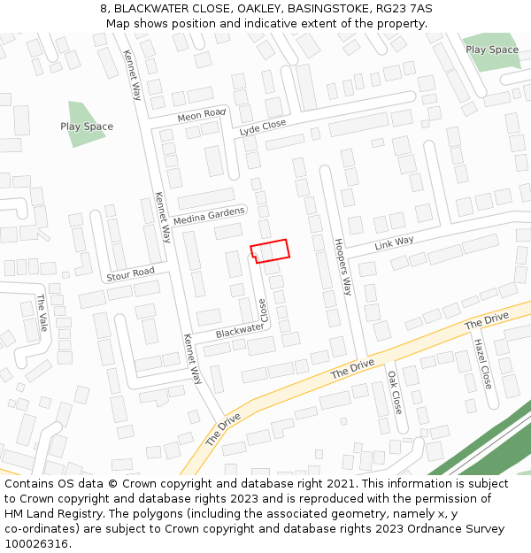 8, BLACKWATER CLOSE, OAKLEY, BASINGSTOKE, RG23 7AS: Location map and indicative extent of plot