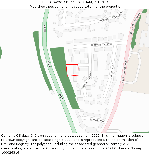 8, BLAIDWOOD DRIVE, DURHAM, DH1 3TD: Location map and indicative extent of plot
