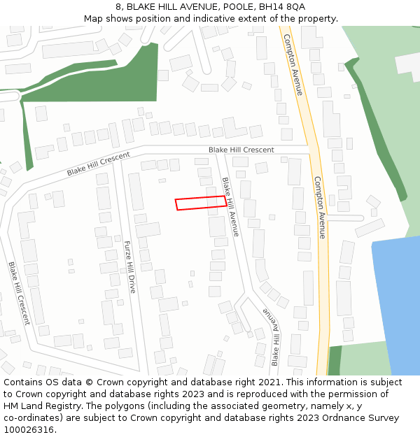 8, BLAKE HILL AVENUE, POOLE, BH14 8QA: Location map and indicative extent of plot