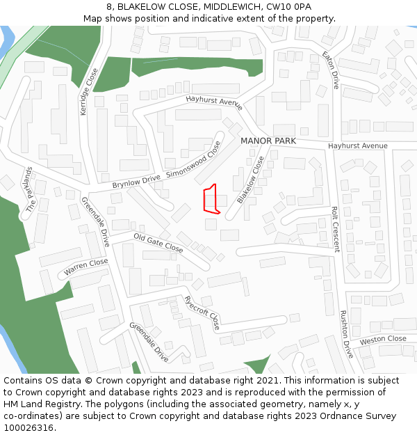 8, BLAKELOW CLOSE, MIDDLEWICH, CW10 0PA: Location map and indicative extent of plot