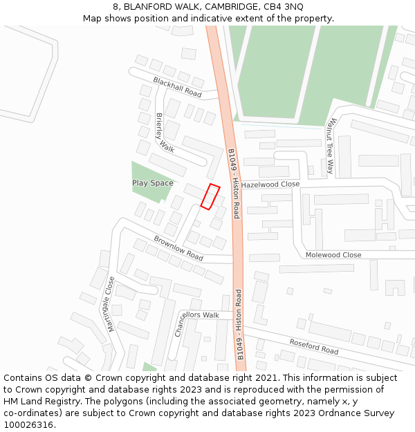 8, BLANFORD WALK, CAMBRIDGE, CB4 3NQ: Location map and indicative extent of plot