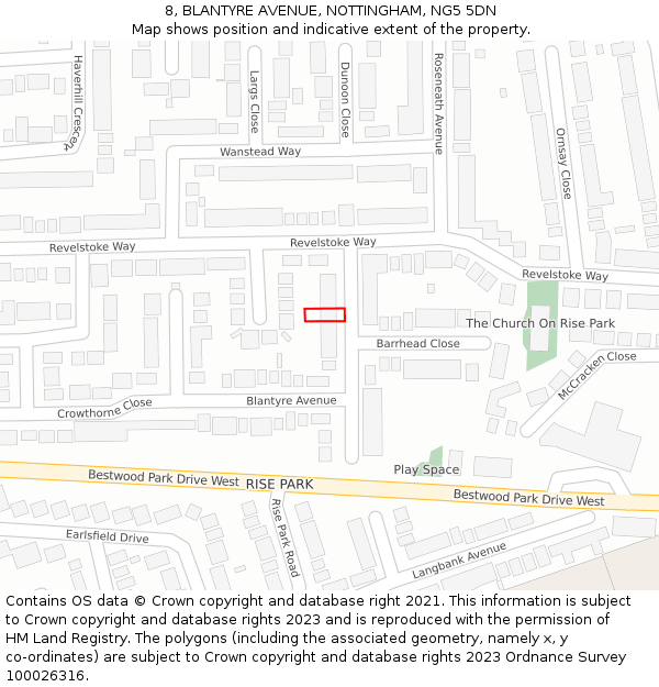 8, BLANTYRE AVENUE, NOTTINGHAM, NG5 5DN: Location map and indicative extent of plot