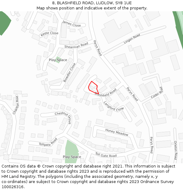 8, BLASHFIELD ROAD, LUDLOW, SY8 1UE: Location map and indicative extent of plot