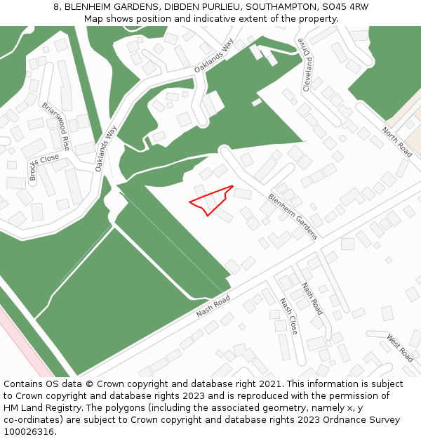 8, BLENHEIM GARDENS, DIBDEN PURLIEU, SOUTHAMPTON, SO45 4RW: Location map and indicative extent of plot