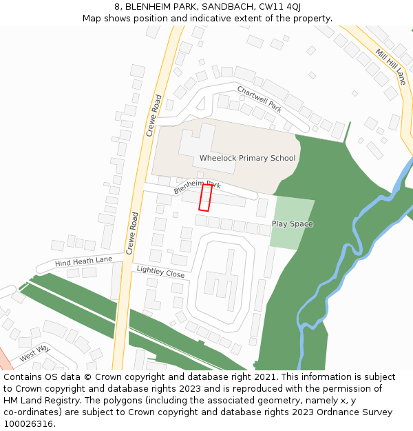 8, BLENHEIM PARK, SANDBACH, CW11 4QJ: Location map and indicative extent of plot