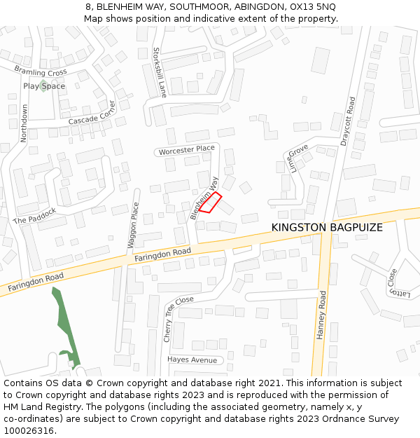 8, BLENHEIM WAY, SOUTHMOOR, ABINGDON, OX13 5NQ: Location map and indicative extent of plot