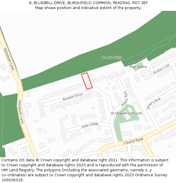 8, BLUEBELL DRIVE, BURGHFIELD COMMON, READING, RG7 3EF: Location map and indicative extent of plot