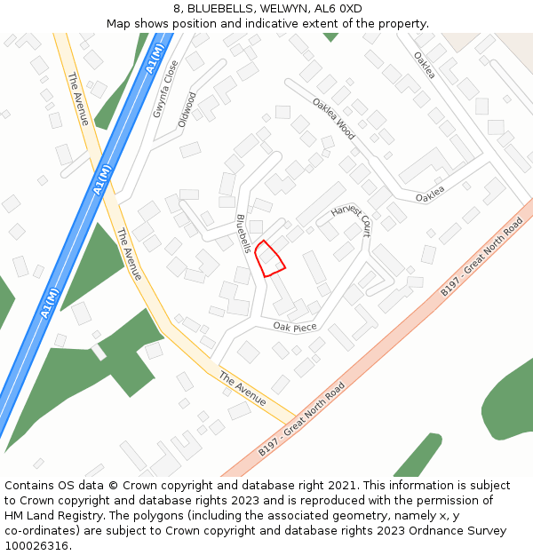 8, BLUEBELLS, WELWYN, AL6 0XD: Location map and indicative extent of plot