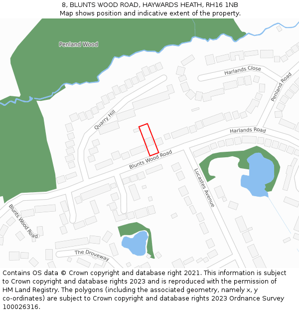 8, BLUNTS WOOD ROAD, HAYWARDS HEATH, RH16 1NB: Location map and indicative extent of plot