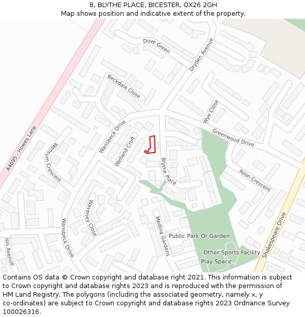 8, BLYTHE PLACE, BICESTER, OX26 2GH: Location map and indicative extent of plot