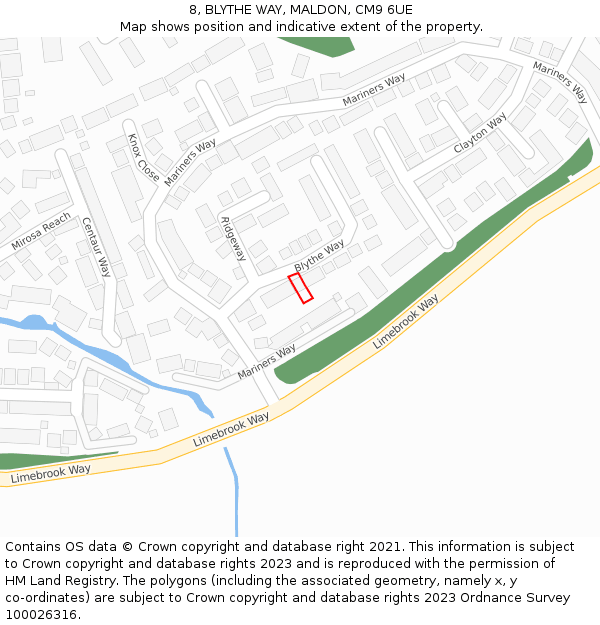 8, BLYTHE WAY, MALDON, CM9 6UE: Location map and indicative extent of plot