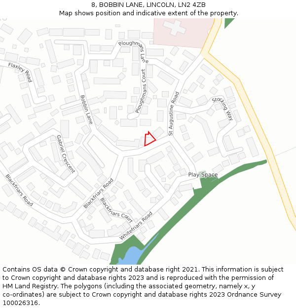8, BOBBIN LANE, LINCOLN, LN2 4ZB: Location map and indicative extent of plot