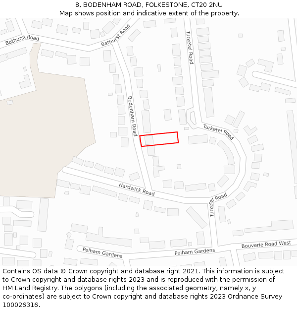 8, BODENHAM ROAD, FOLKESTONE, CT20 2NU: Location map and indicative extent of plot